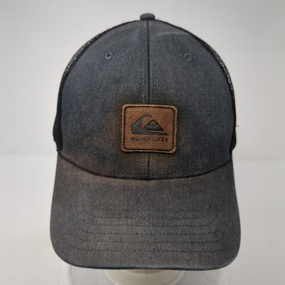Quicksilver Leather Patch Logo Trucker Hat Gray One Size Mesh Back