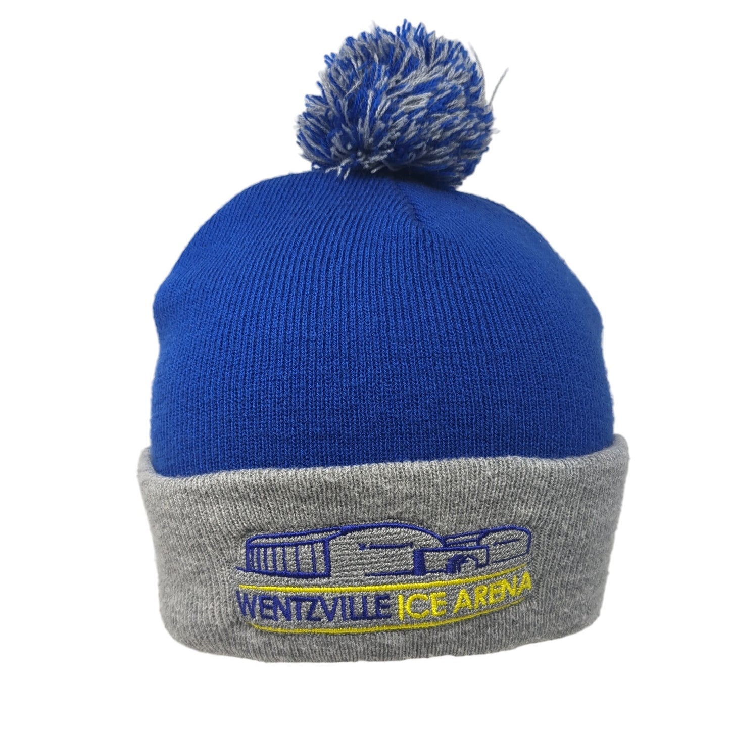 Wentzville Ice Arena Pom Pom Knit Beanie Hat Blue One Size Embroidered