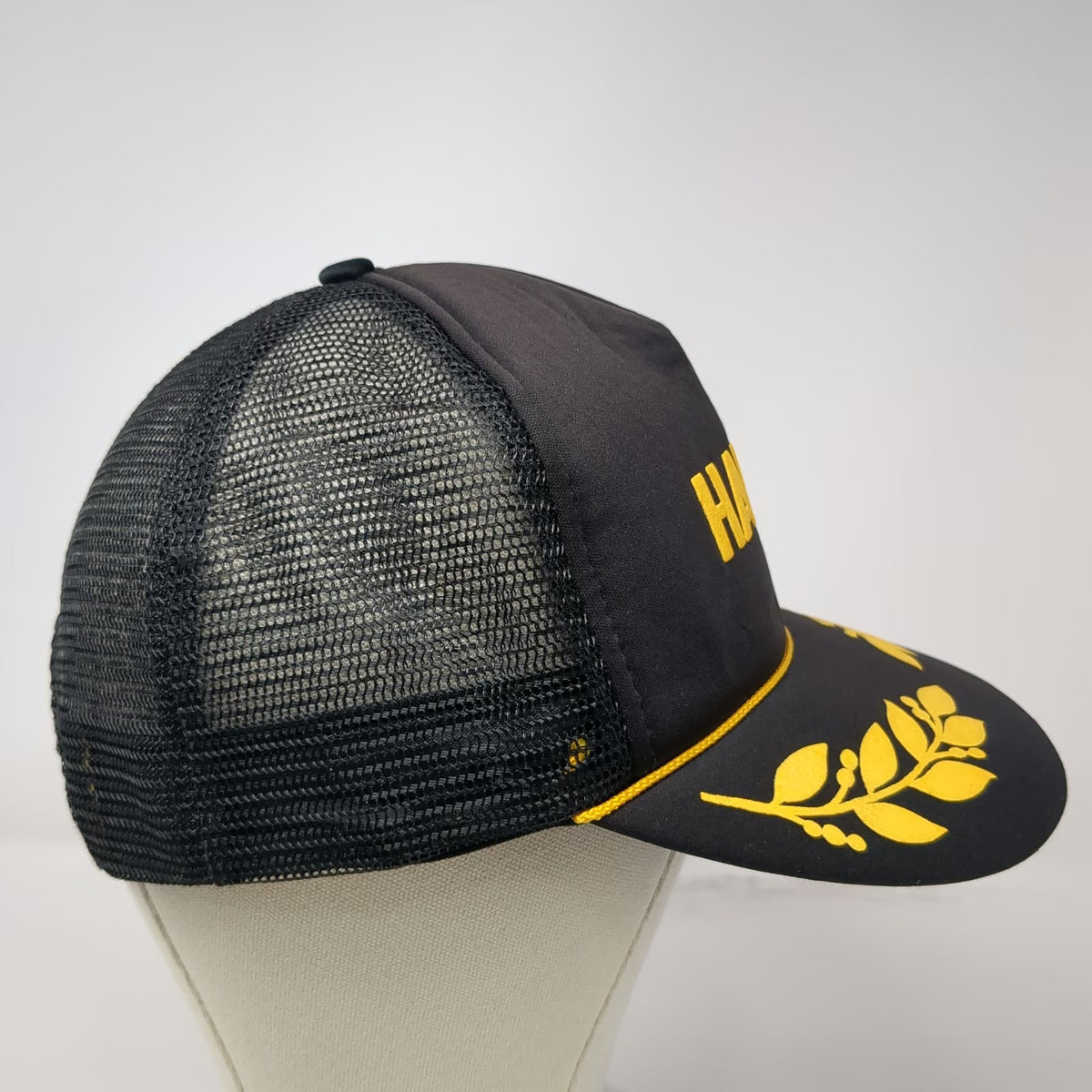 Hawaii Intercontinental Corp Black Trucker Hat Laurel Yellow One Size Snapback
