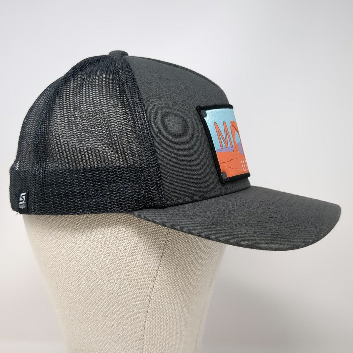 Stryder Trucker Hat Gray One Size Moab Utah Delicate Arch Patch Snapback Mesh