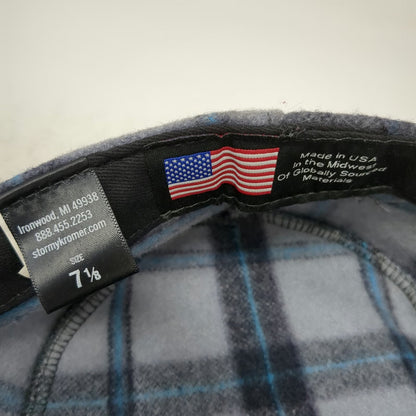 Stormy Kromer Gray Plaid Army Cap 7 1/8 Wool Made in USA Hat Blue Black Fitted