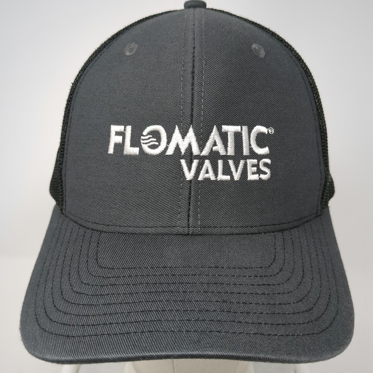 Richardson Trucker Hat Gray One Size Flomatic Valves Mesh Snapback Embroidered