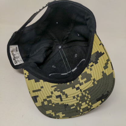 Six Flags Snapback Hat Camouflage OSFA Adjustable Embroidered 6 Panel Cotton