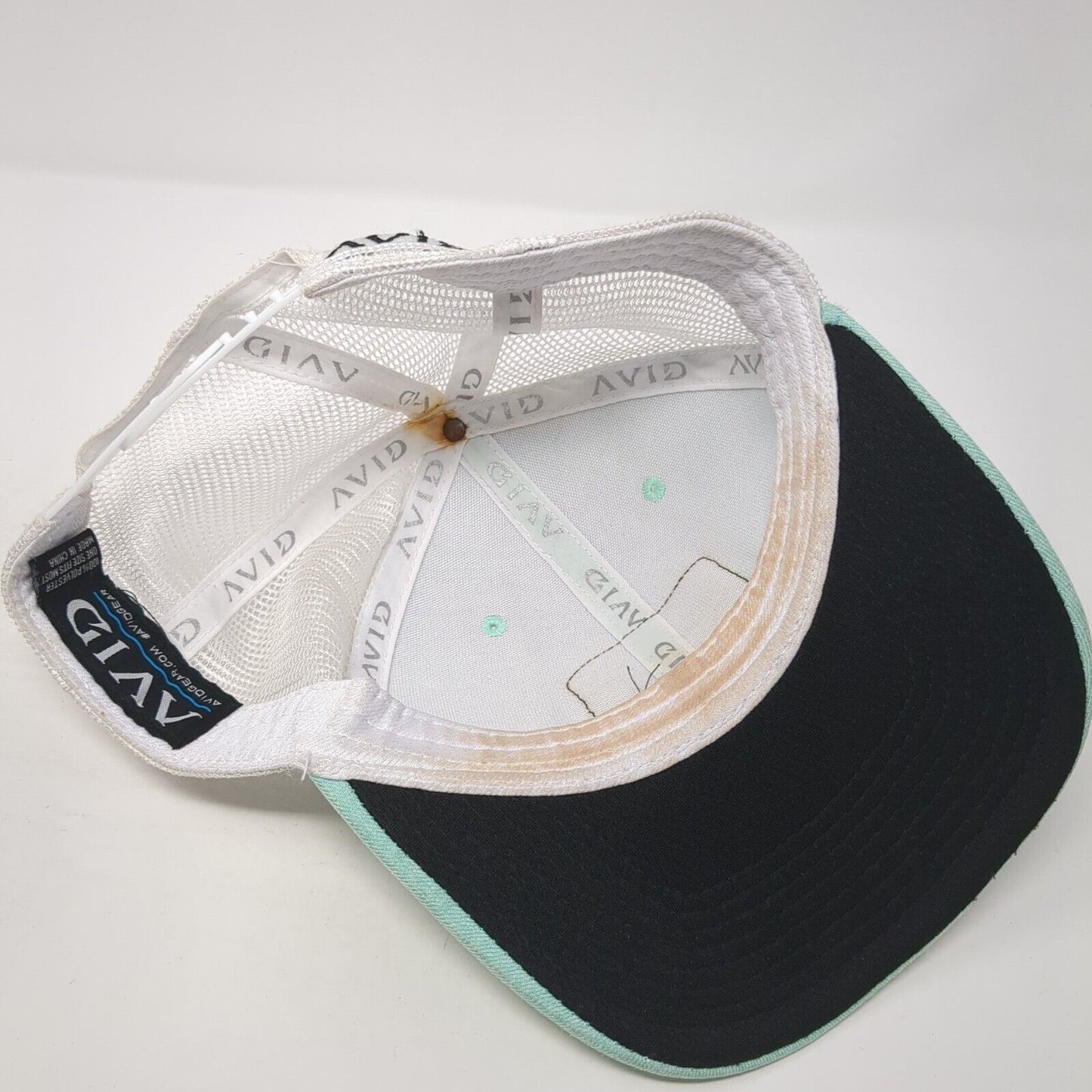 Fishing Hook Patch Snapback Trucker Hat Blue One Size Mesh Back Avid