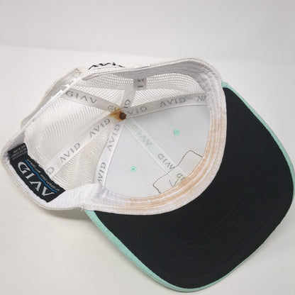 Fishing Hook Patch Snapback Trucker Hat Blue One Size Mesh Back Avid