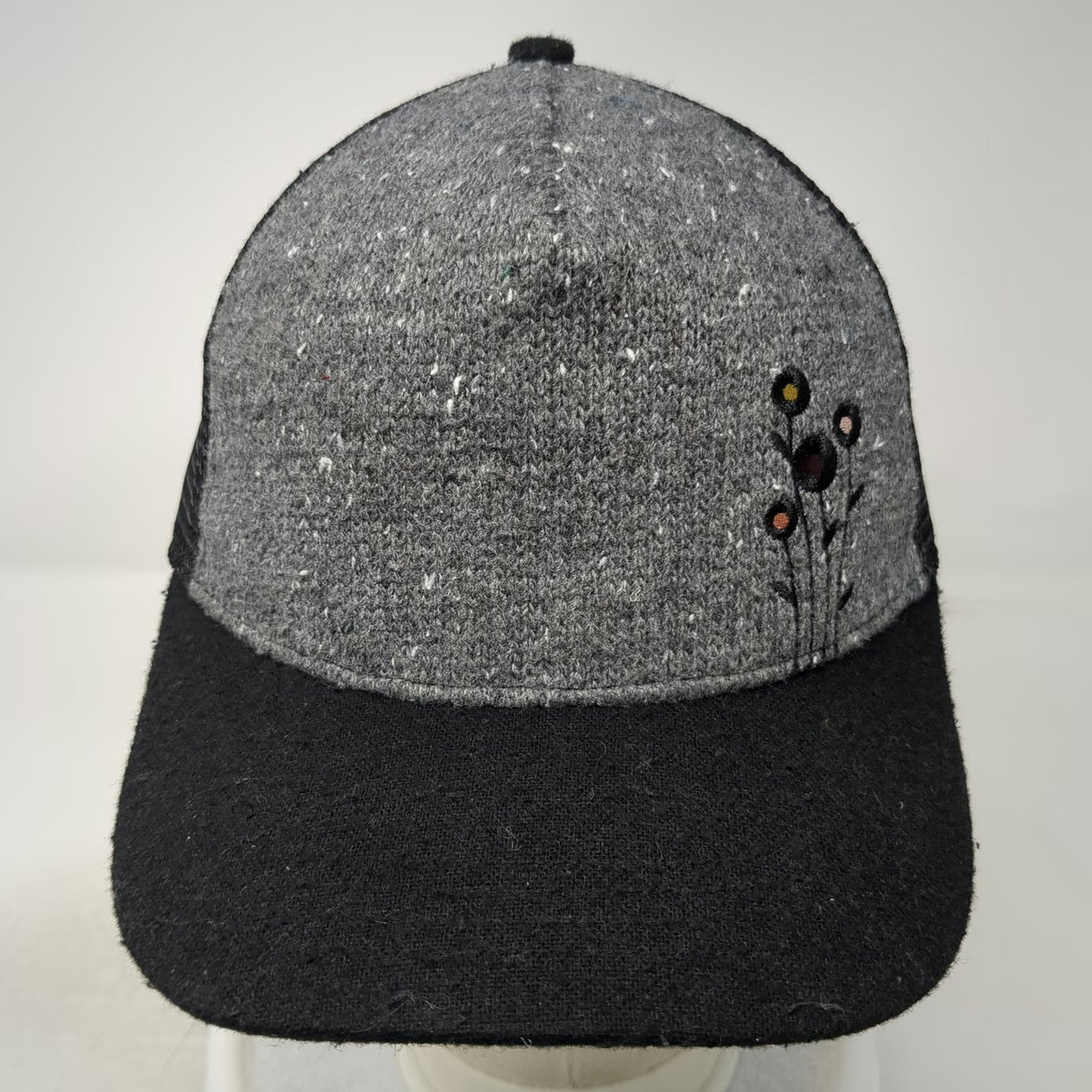 Pistil Trucker Hat Black One Size Floral Embroidery Wool Blend Mesh Snapback