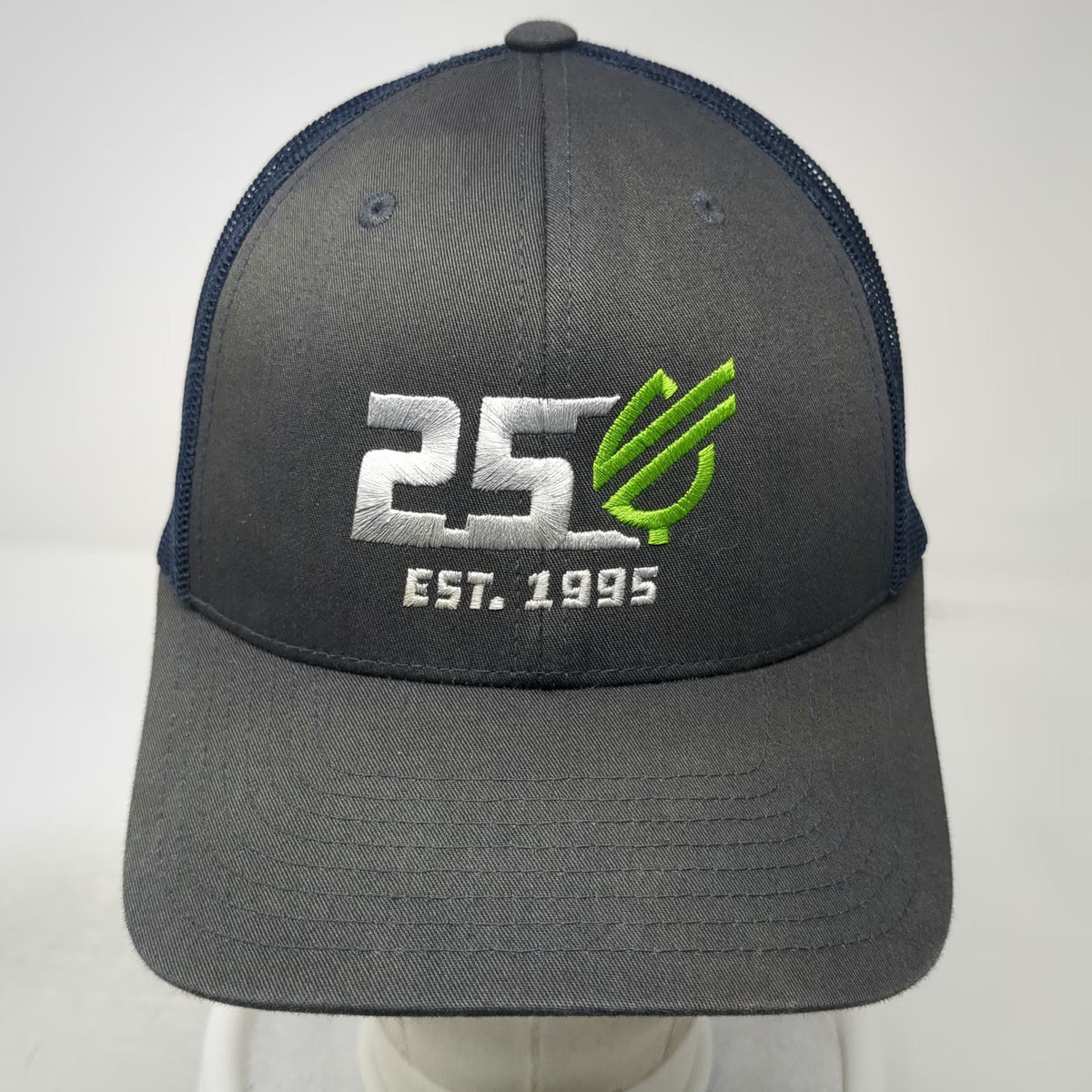 Yupoong Trucker Hat Gray Blue One Size Mesh Snapback AgQuest 25th Anniversary