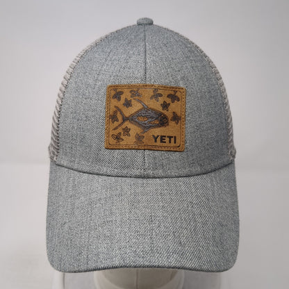 Yeti Fish Leather Patch Snapback Trucker Hat Gray One Size Mesh Back