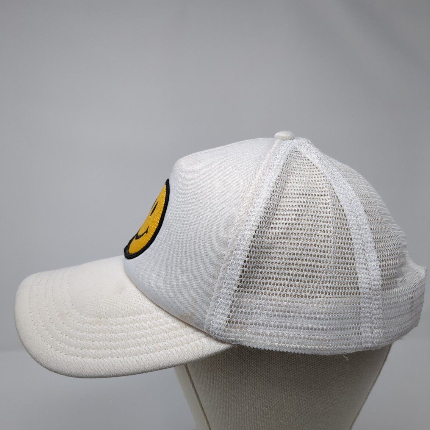 Smiley Face Snapback Trucker Hat White One Size Adjustable Mesh Back Polyester