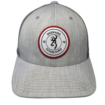 Browning Trucker Hat Gray One Size Mesh Snapback Buckmark Logo Patch Red Rim