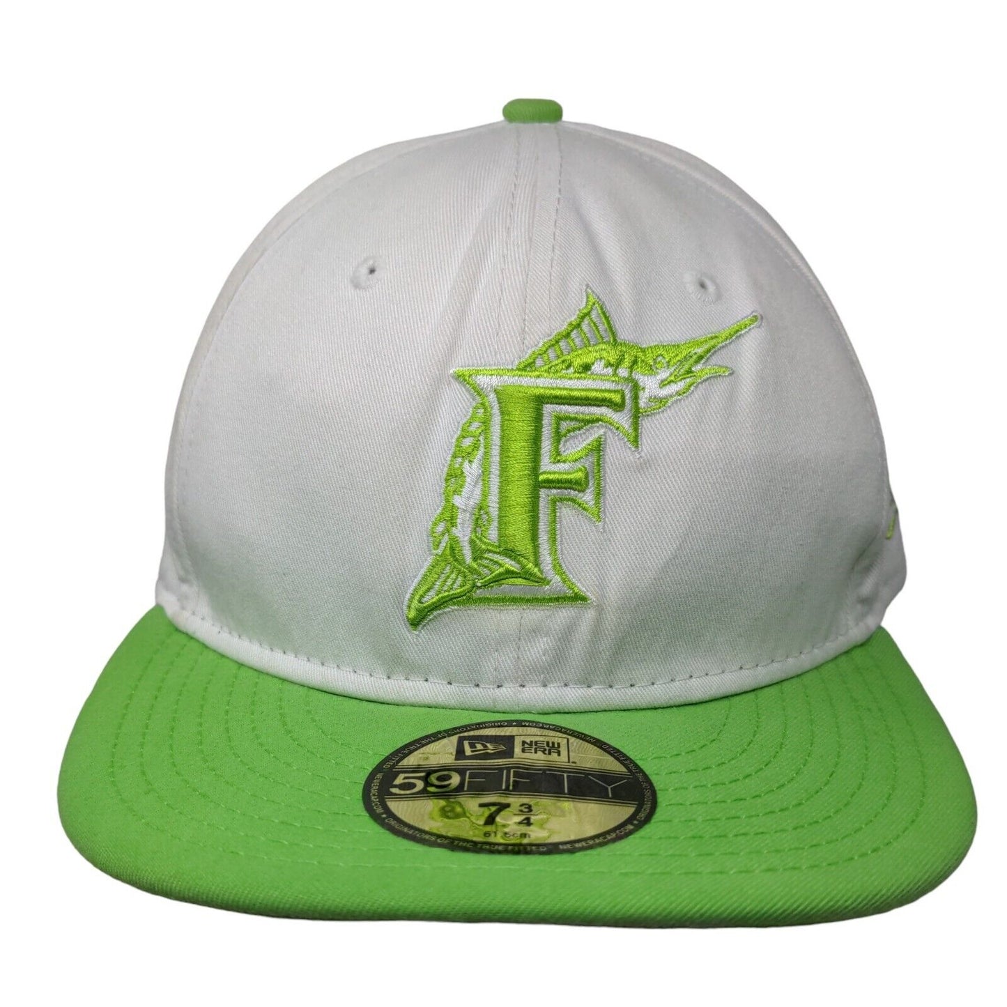 New Era 59Fifty Men's Fitted Hat White 7 3/4 Embroidered Florida Marlins Logo