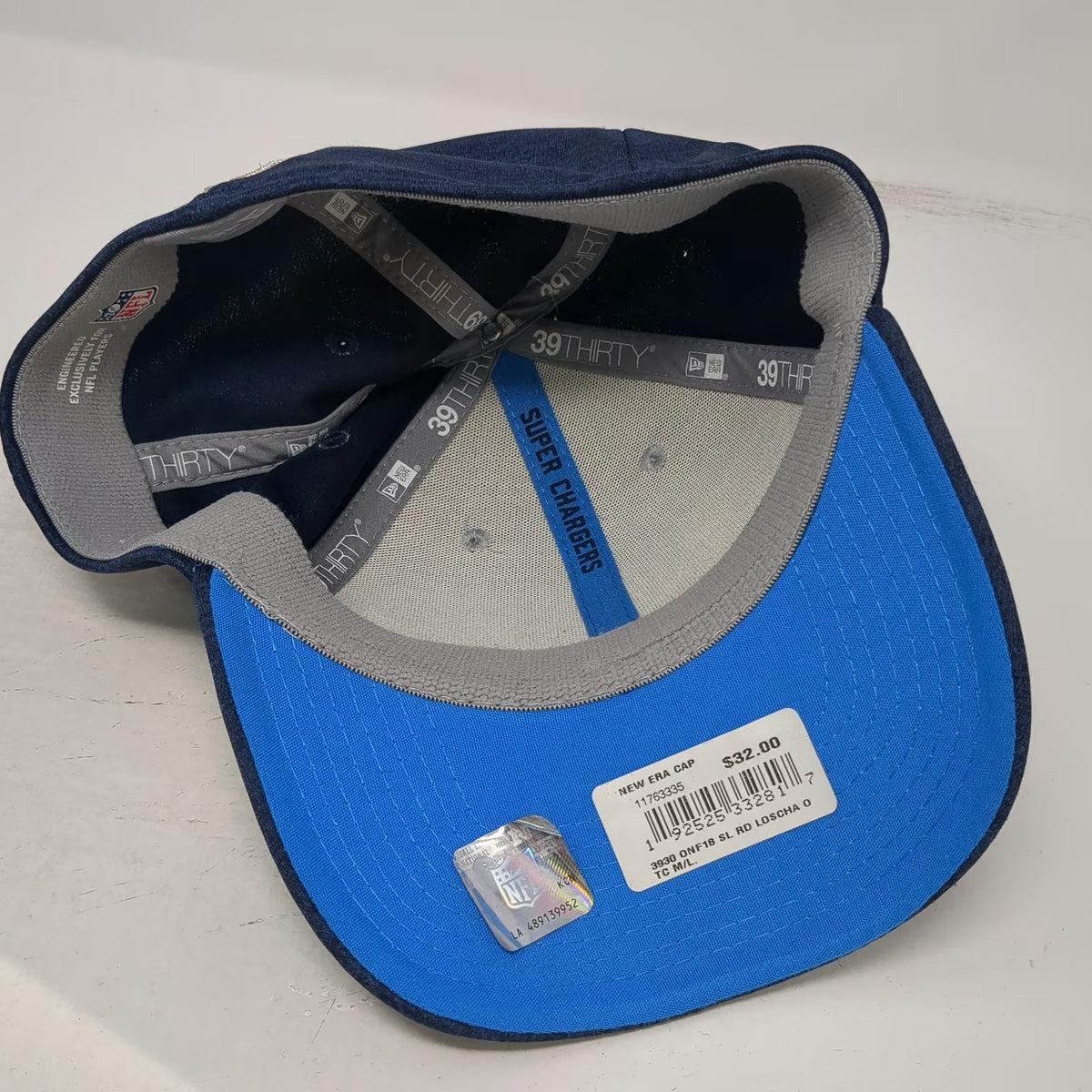 Los Angeles Chargers NFL New Era Cap Blue L 39THIRTY Stretch Fit Grey Crown Hat