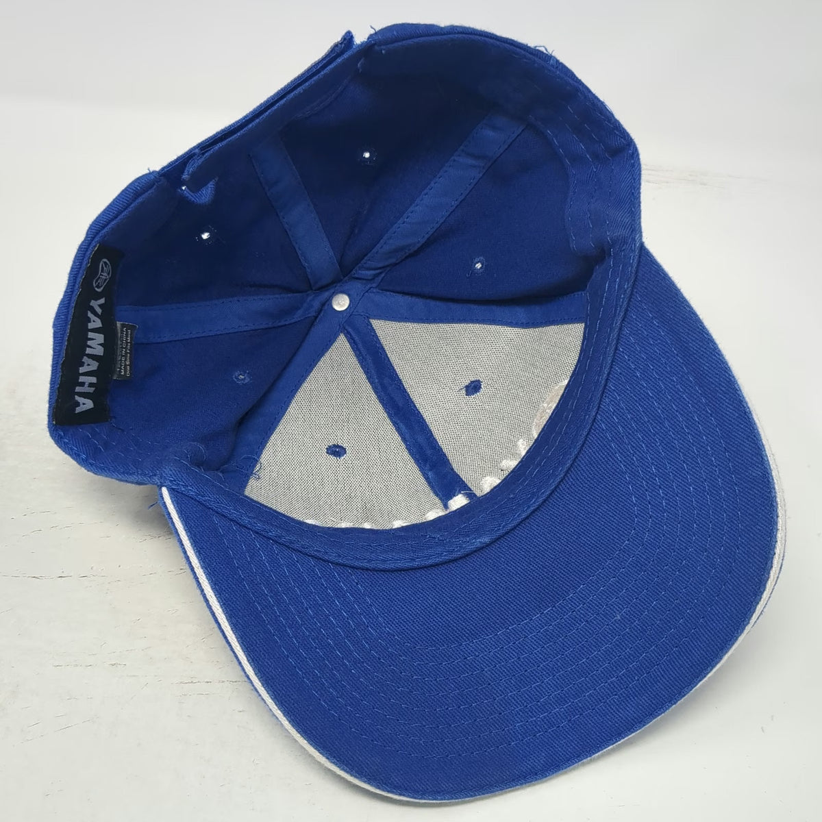 Yamaha Baseball Cap Blue One Size Strapback Embroidered Logo White Piping Hat