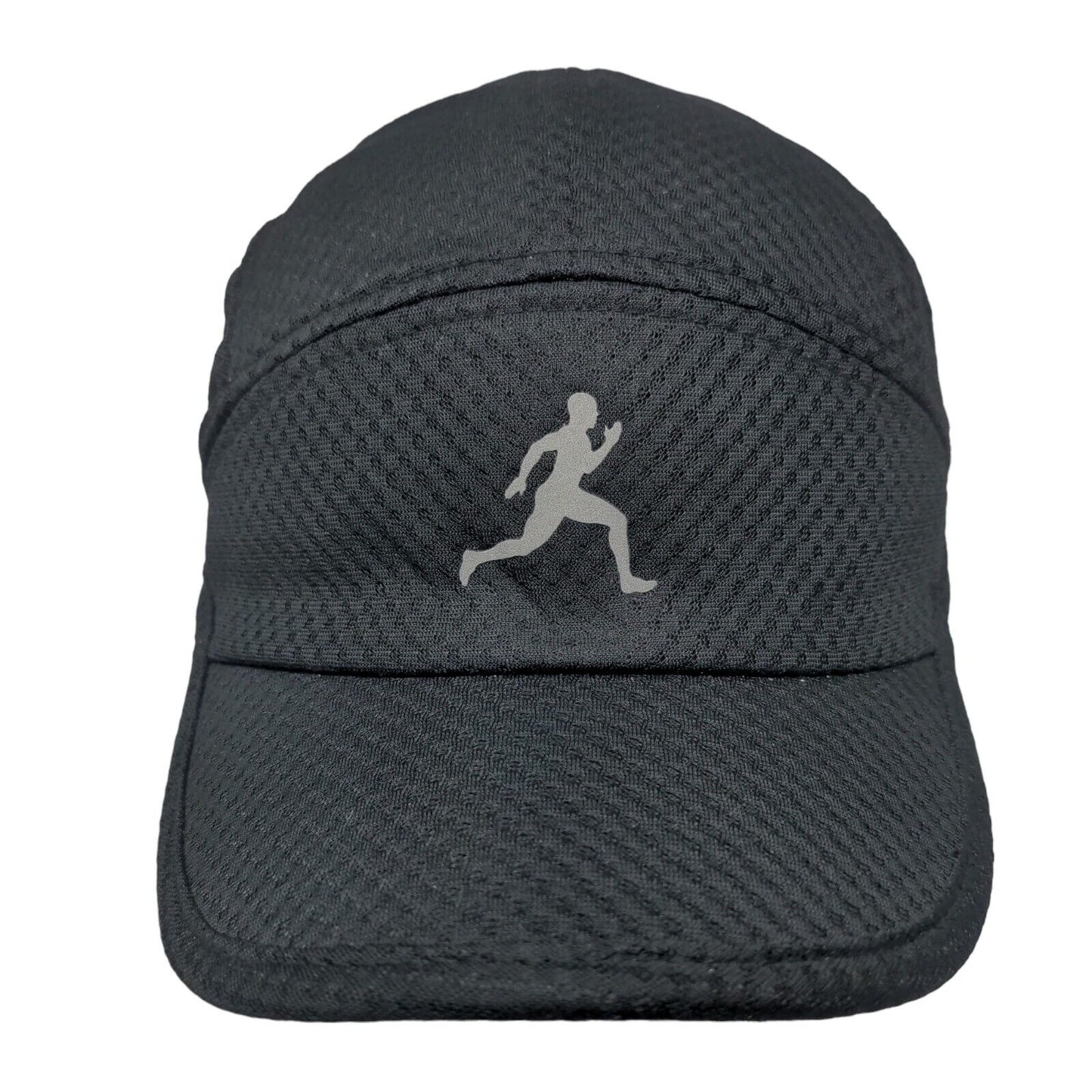 Running Logo Strapback Hat Black One Size Adjustable Breathable Outdoor