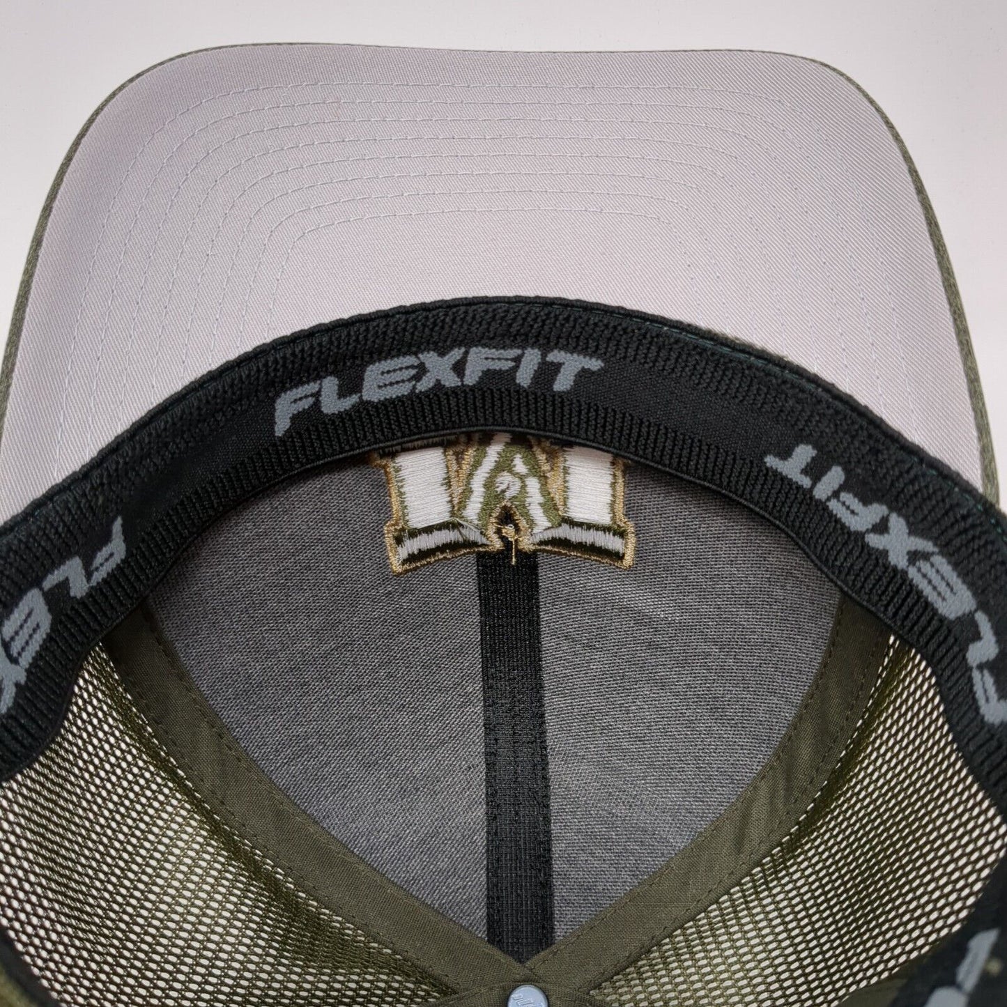 Mountain Fitted Trucker Hat Green L/XLFlexfit Unipanel Mesh Back Yupoong