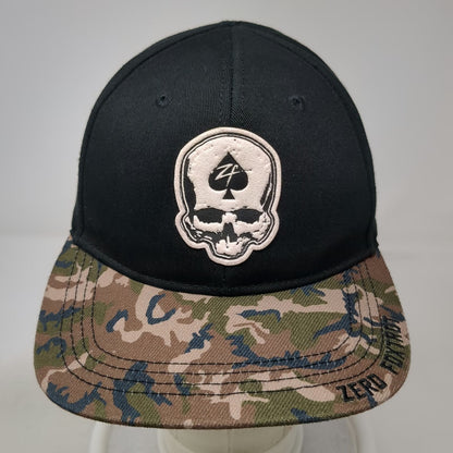 Zero Foxtrot Snapback Hat Black Camo One Size Skull Ace Patch Logo Brim Cotton