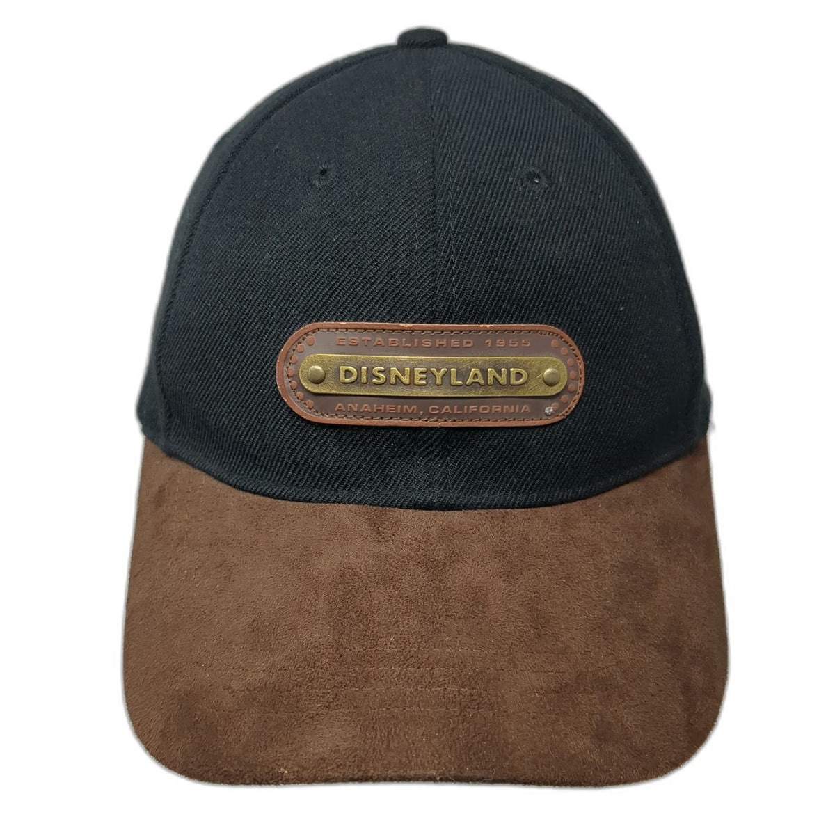 Disneyland Resort Baseball Cap Black One Size Brown Suede Brim Metal Plate Hat