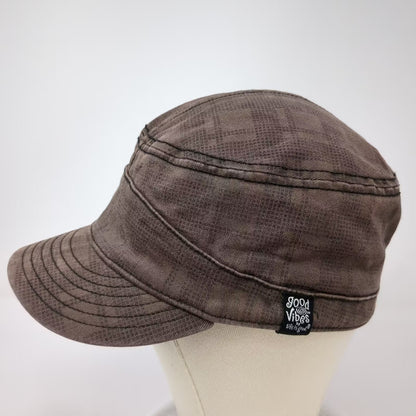 Life is Good Brown Army Cap Hat One Size Stretch Fit Spiral Logo Embroidered