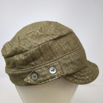 Gypsy & Loic Army Cap Green One Size Up-cycled Cotton Buttons Frayed Elastic Hat