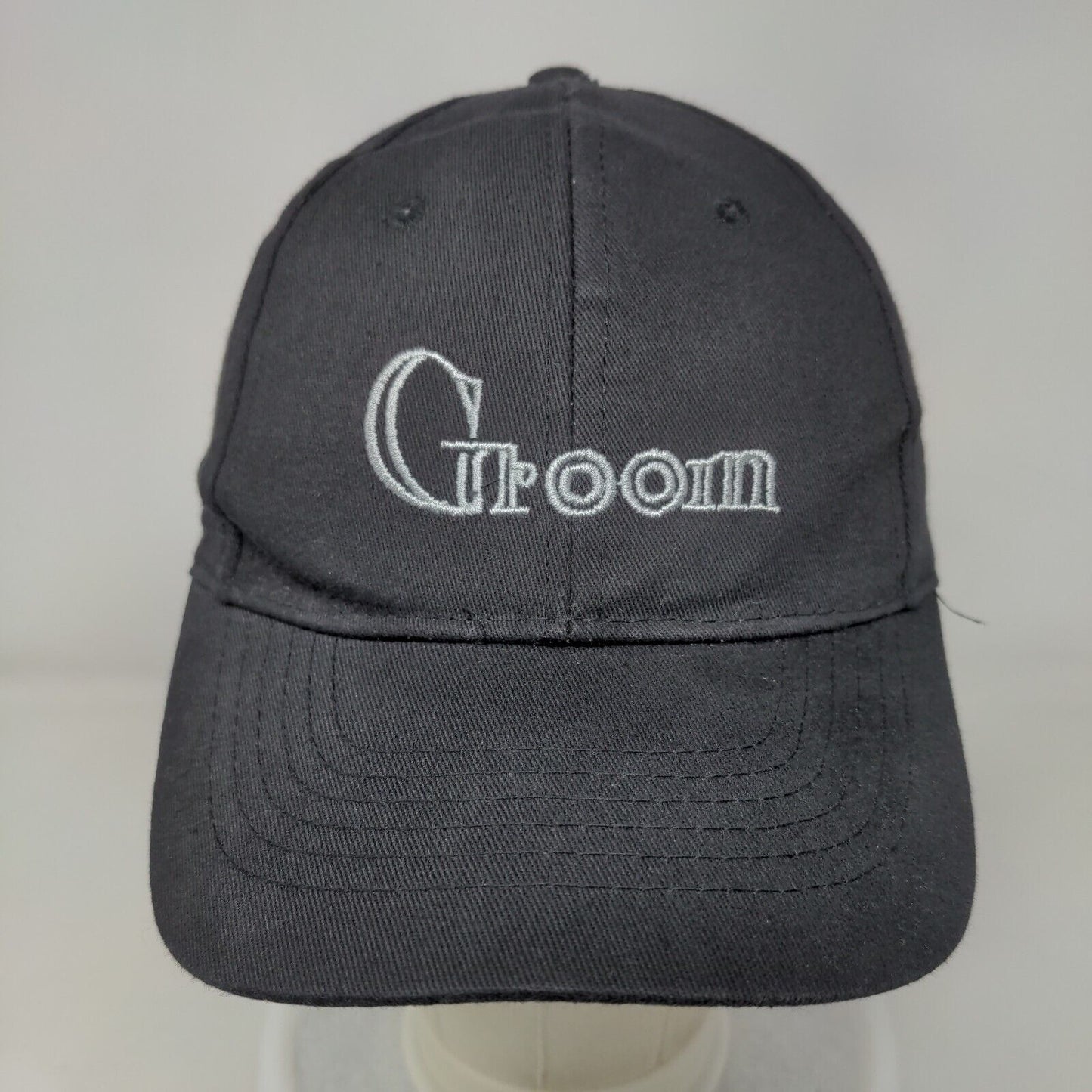 Groom Stretch Strapback Hat Black One Size Adjustable Embroidered Vented Holes
