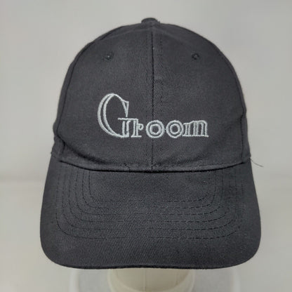 Groom Stretch Strapback Hat Black One Size Adjustable Embroidered Vented Holes