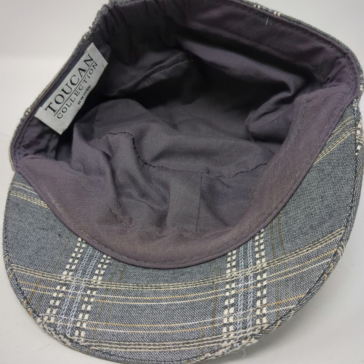 Toucan Collection Army Cap Gray One Size Plaid Pattern Decorative Button Hat