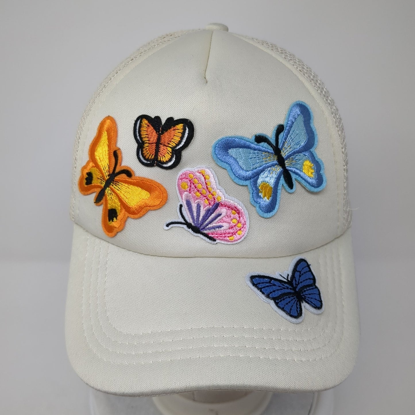 Butterflies Snapback Mesh Back Trucker Hat Beige One Size Adjustable