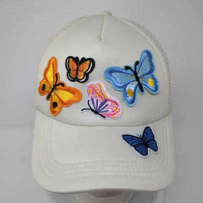 Butterflies Snapback Mesh Back Trucker Hat Beige One Size Adjustable
