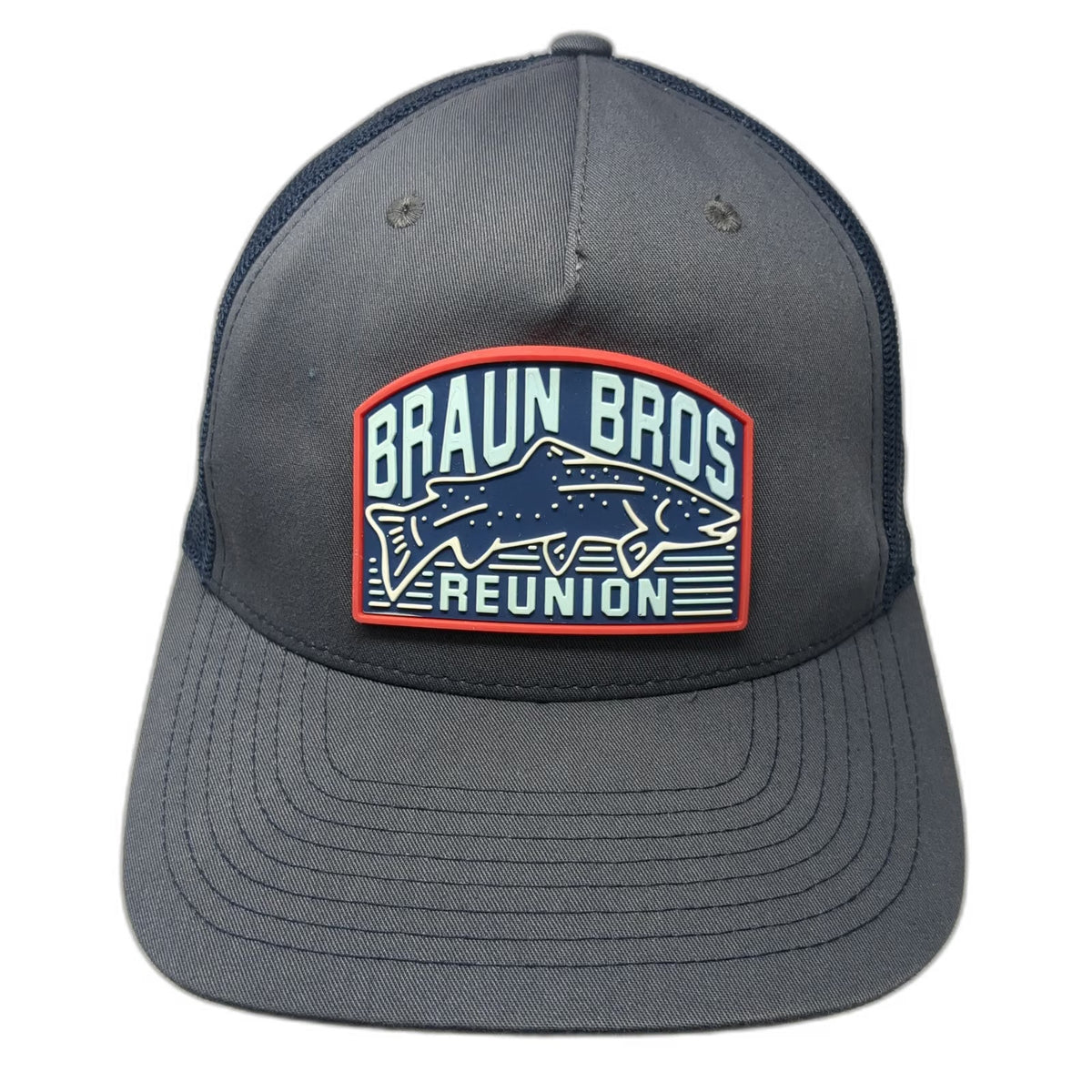 Richardson Trucker Hat Gray Blue One Size Fish Trout Braun Bros Reunion Snapback