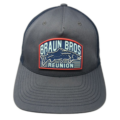 Richardson Trucker Hat Gray Blue One Size Fish Trout Braun Bros Reunion Snapback