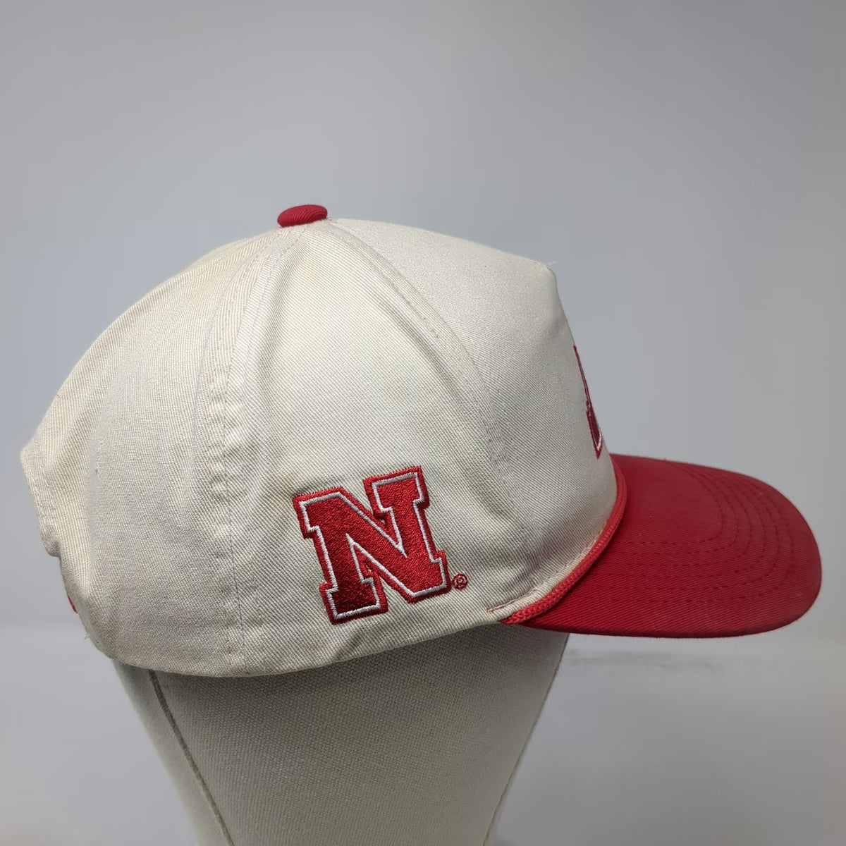 Nebraska Cornhuskers NCAA Melon Wear 5 Panel Beige Red Hat OSFM Snapback Rope
