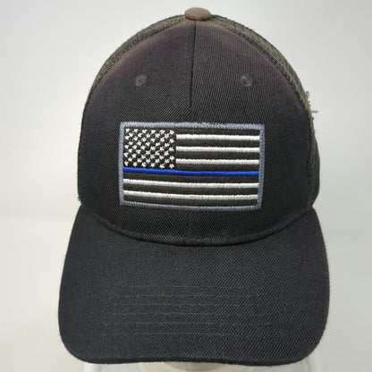 Big Bear Trucker Hat Black One Size Thin Blue Line Flag Patch Mesh Snapback