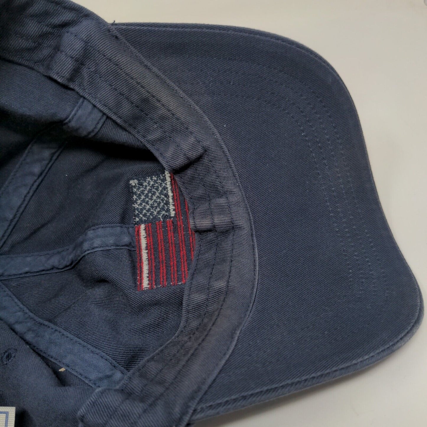 Old Navy 2004 Strapback Hat Blue S/M Embroidered American Flag Vented Holes