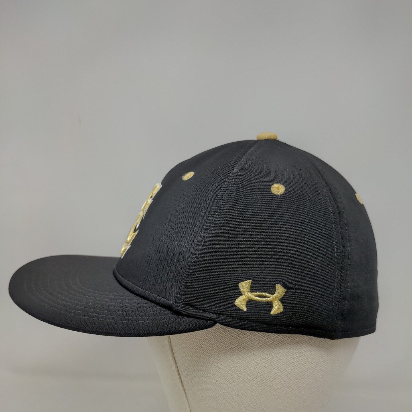 UA Men's Fitted Hat Black Stretch Embroidered EC Indians Logo Polyester Blend