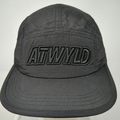 ATWYLD 5 Panel Hat Black One Size Flat Brim Slideback Tonal Logo Lightweight