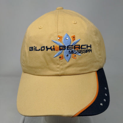 Biloxi Beach Mississippi Bling Strapback Hat Yellow OSFA Embroidered