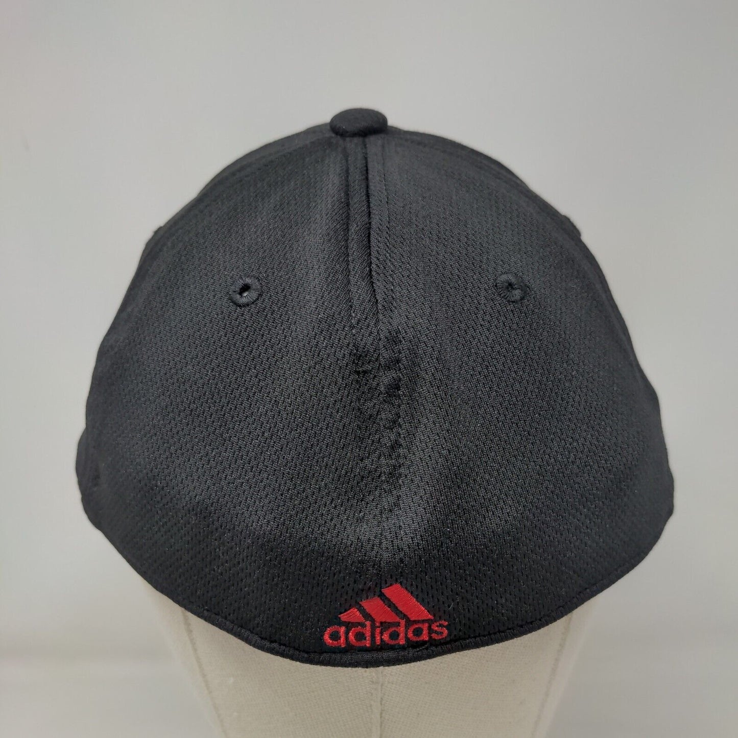 Adidas Fitted Hat Black L/XL A-flex Embroidered Logo Vented Holes 6 Panel