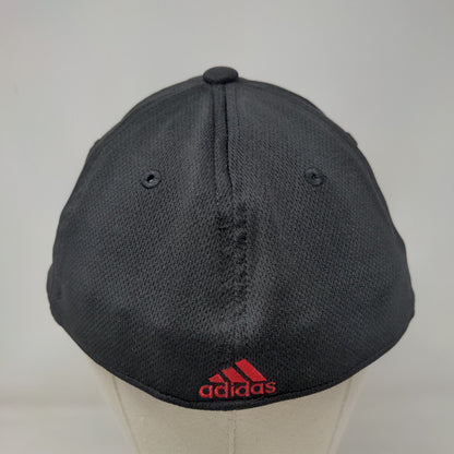 Adidas Fitted Hat Black L/XL A-flex Embroidered Logo Vented Holes 6 Panel