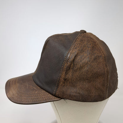 Baseball Cap Brown One Size Leather Strapback Made in USA Distressed Plain Hat