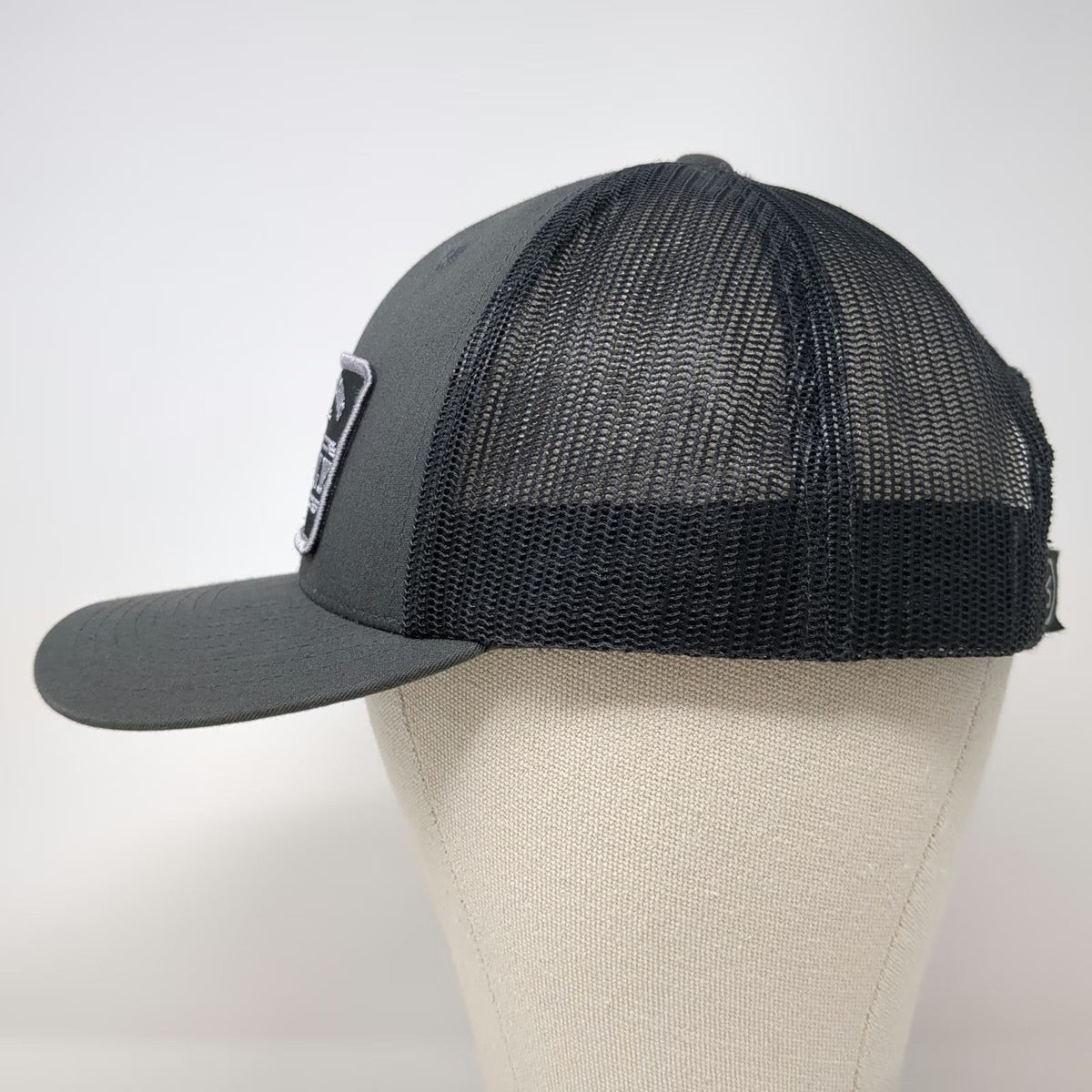 Yupoong Trucker Hat Gray Black White One Size Bolo Fly Fishing Idaho USA Patch