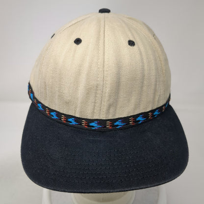 Baseball Cap Beige OS Aztec Woven Band Toggle Made USA Strapback Hat Vintage