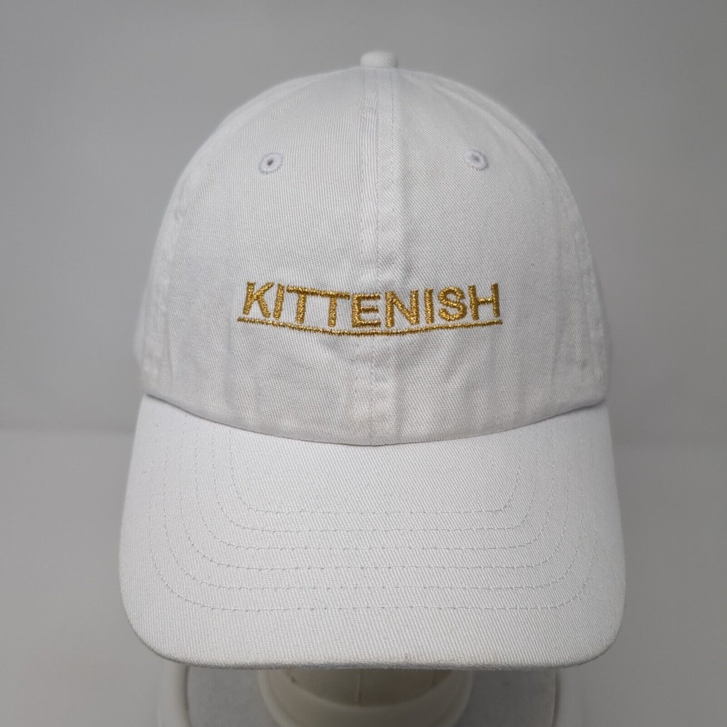 Kittenish Slideback Hat White One Size Adjustable Embroidered 6 Panel