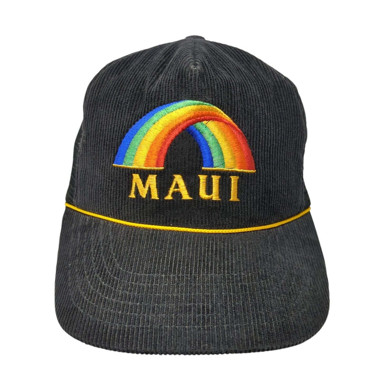 MAUI Snapback Trucker Hat Black OS Adjustable Embroidered Rainbow Mesh Back Rope
