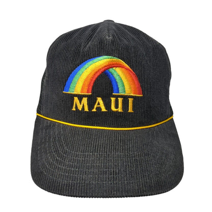 MAUI Snapback Trucker Hat Black OS Adjustable Embroidered Rainbow Mesh Back Rope