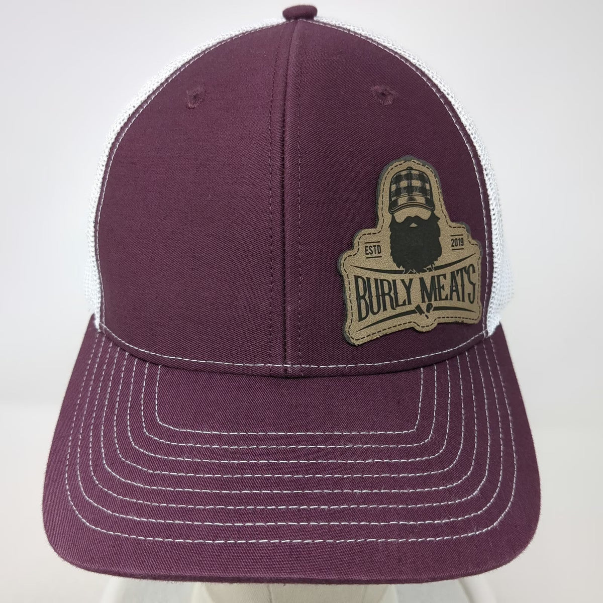 Richardson Red Trucker Hat One Size Burly Meats Patch Snapback Mesh Back 112 Cap