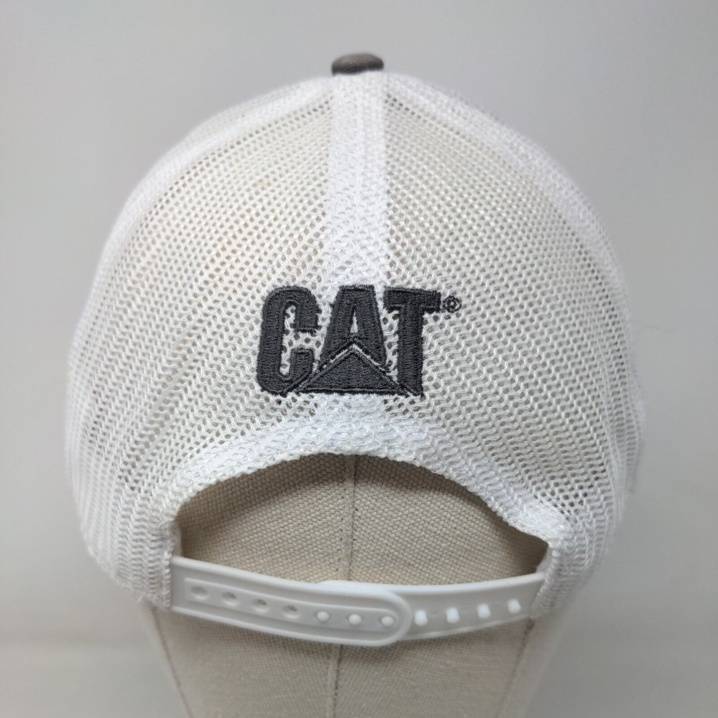 Caterpillar Snapback Mesh Back Trucker Hat One Size Gray Leather Patch