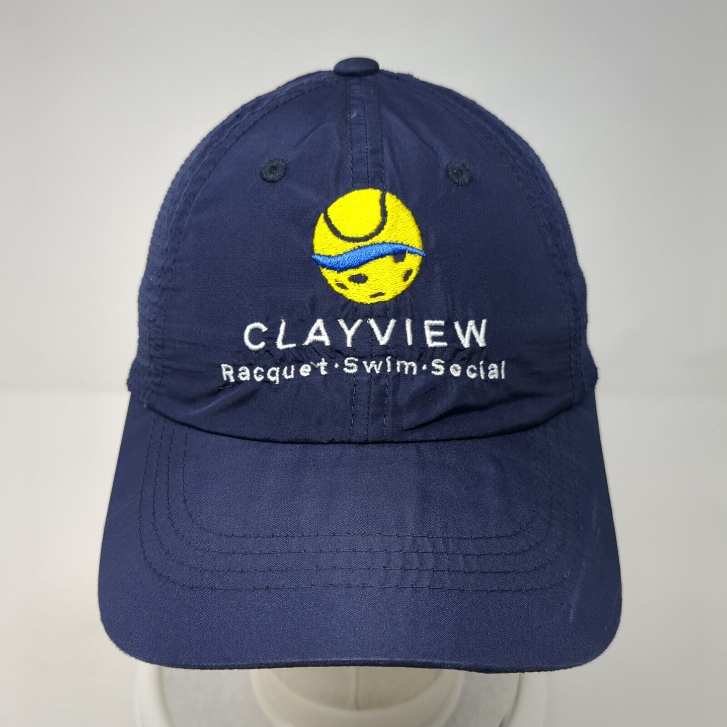Clayview Racquet Swim Social Strapback Hat Blue One Size Laser Cut