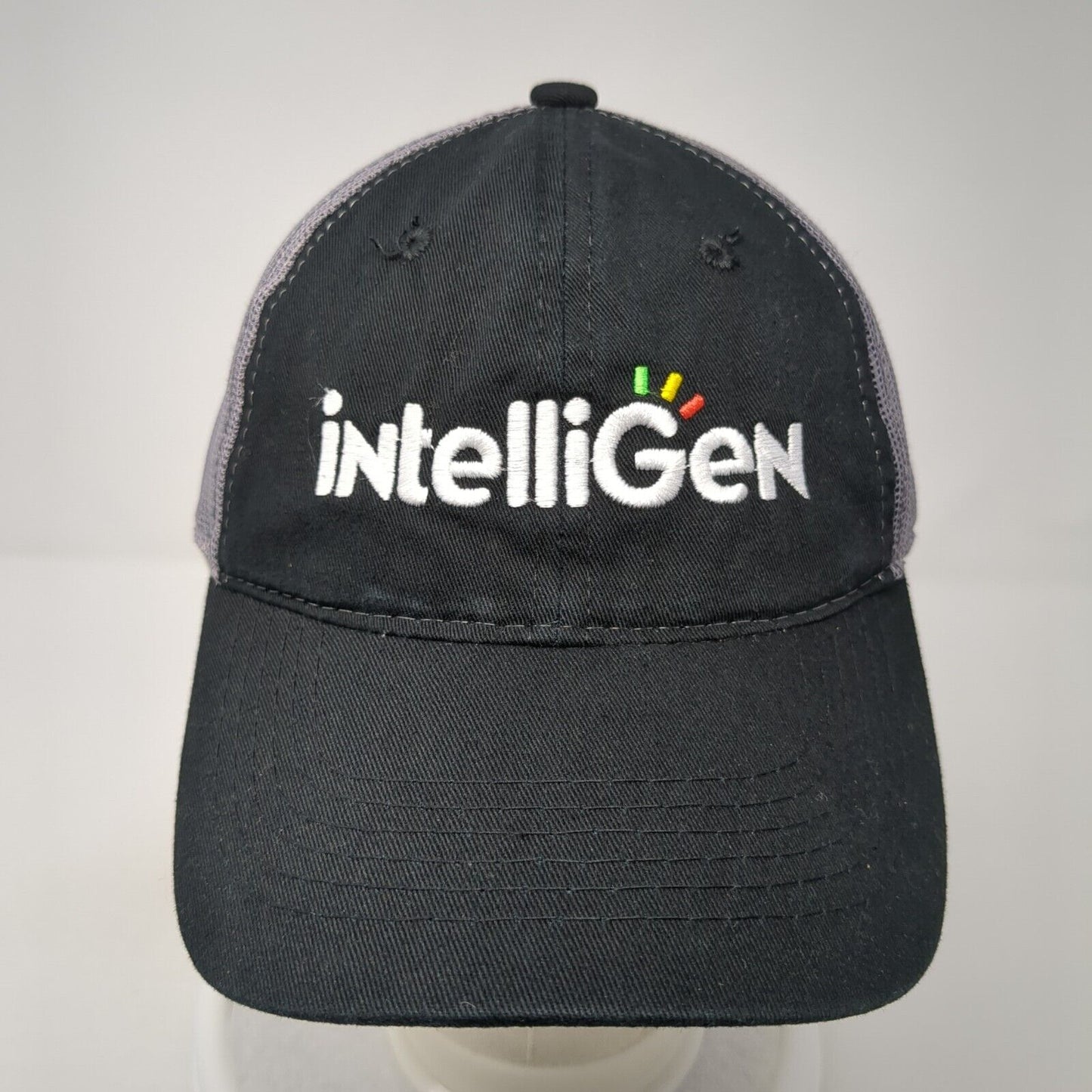 IntelliGen Strapback Trucker Hat Black One Size Adjustable Mesh Back Outdoor Cap
