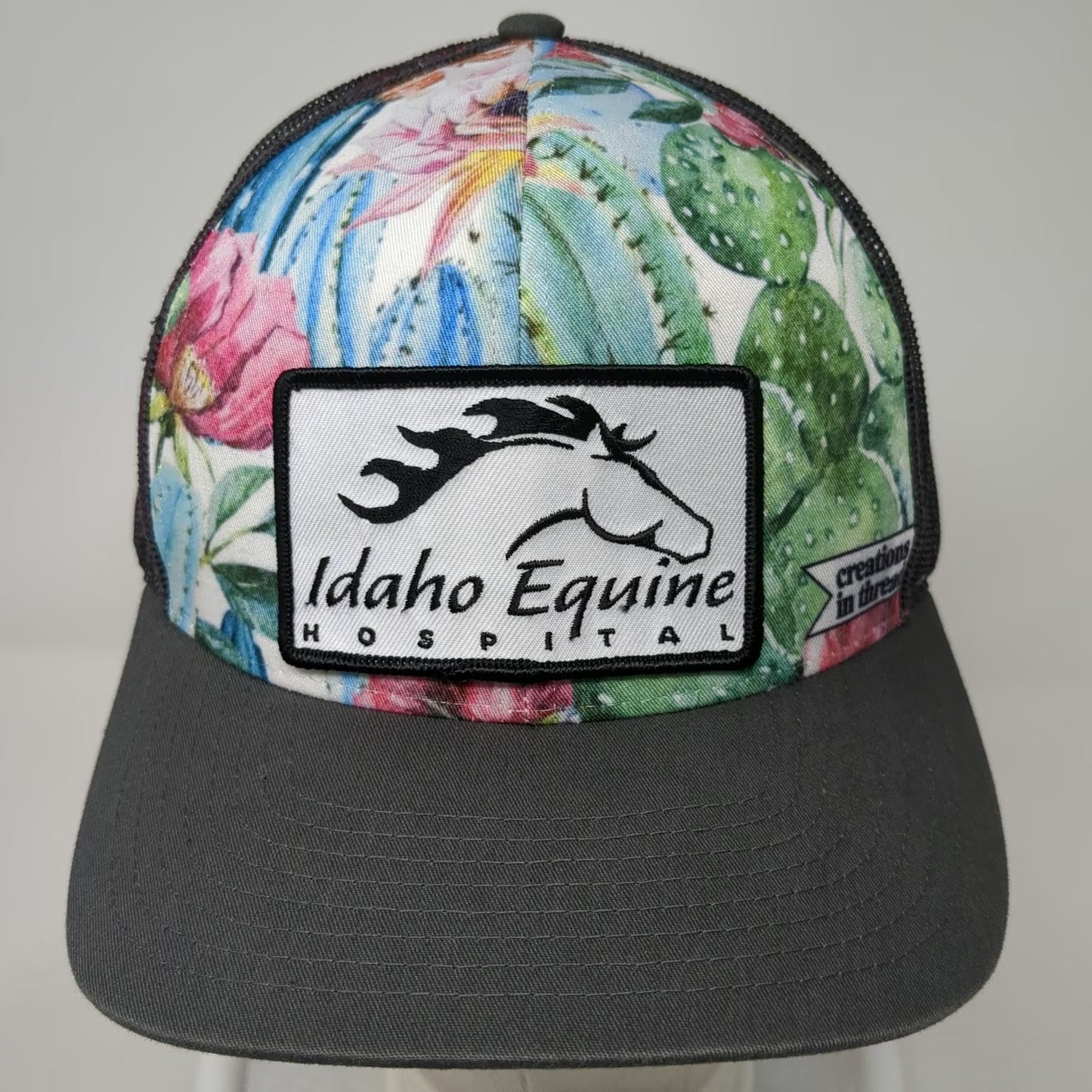 Creations in Thread Trucker Hat Gray One Size Idaho Equine Hospital Floral