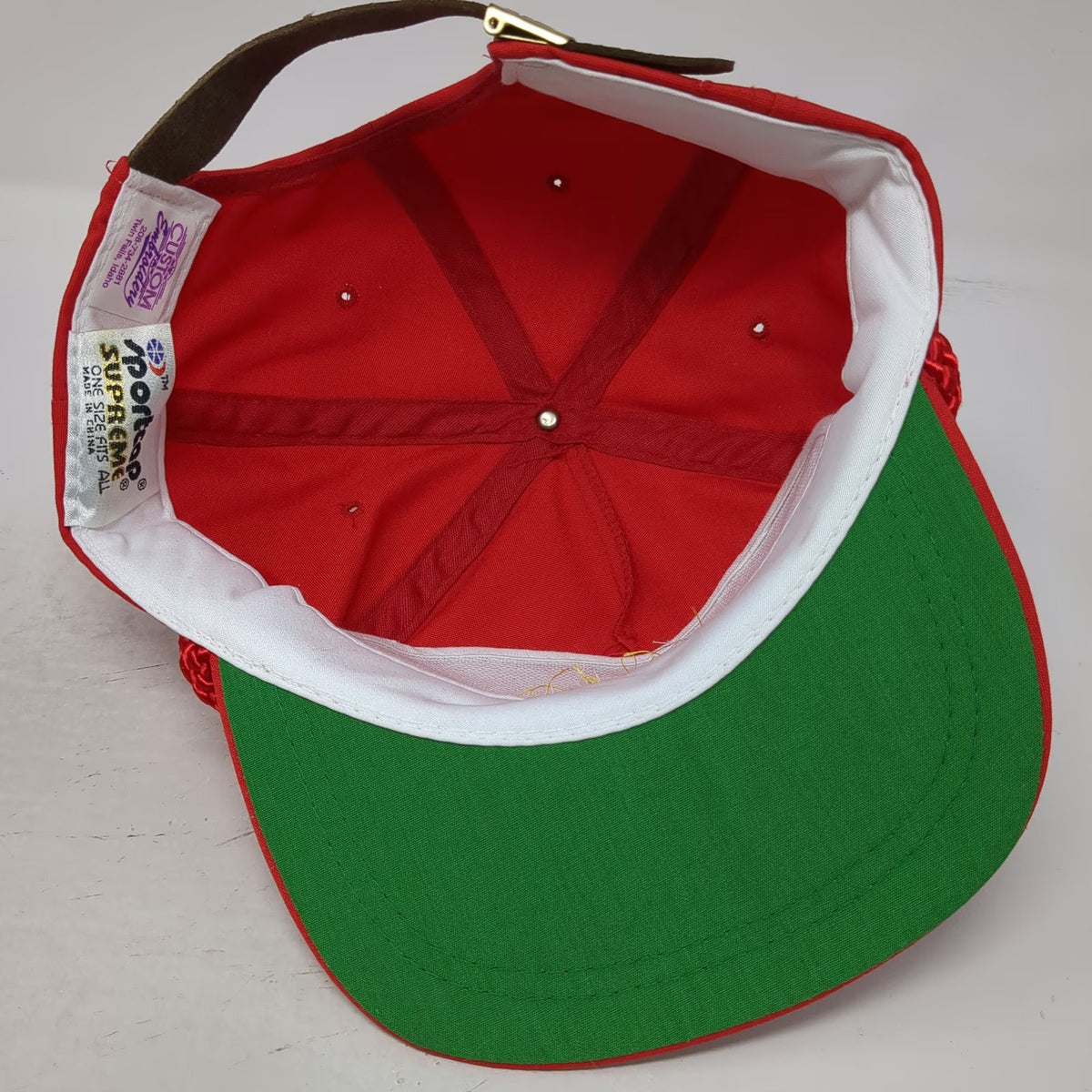 Sportcap 5 Panel Red Hat One Size Rope Leather Strap Idaho Lumber Hardware Logo